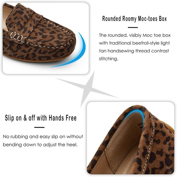 Kordal Women Leopard Suede Gold Accent Buckle Slip-Ons Walking Flats Loafers - Picture 5 of 9